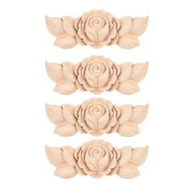 4Pcs Flower Carved Corner Onlay Applique Door Cabinet Vintage Style Furniture Decor(D) (Option: Type D)