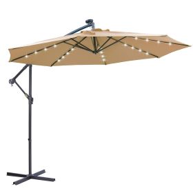 10 FT Solar LED Patio Outdoor Umbrella Hanging Cantilever Umbrella Offset Umbrella Easy Open Adustment with 32 LED Lights -taupe (SKU: W41917531)