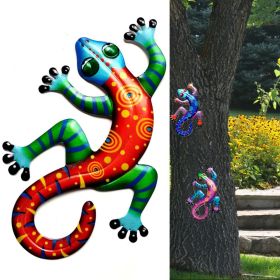 Iron Gecko Wall Decor Home Decoration Artwork Outdoor Hanging Ornament for Trees Fences Porches (Color: Red)